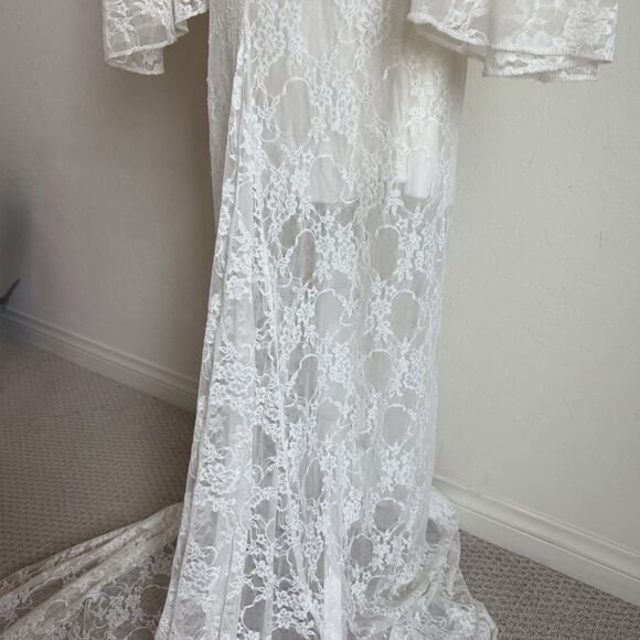 Maternity Medium Lace Boho Flutter Bell Sleeve Maxi Dress Bridal Romantic Forest - Picture 15 of 16